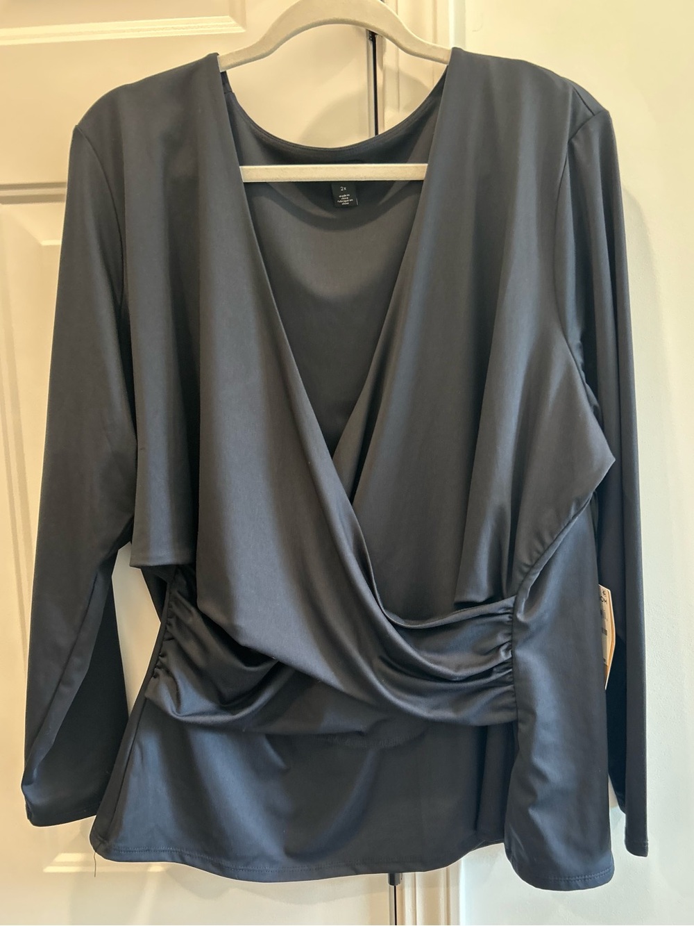 Halogen Black Faux Wrap Draped Blouse 2X NWT